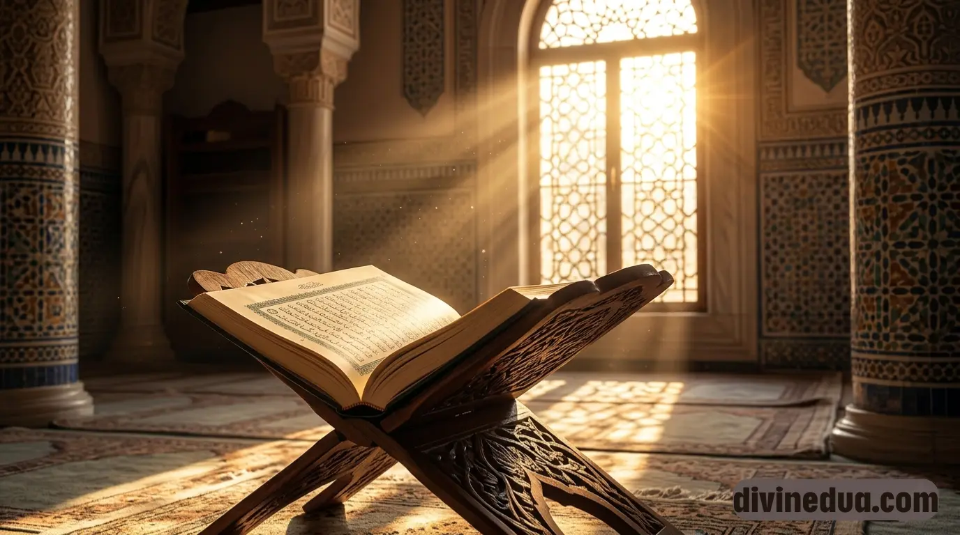 Open Quran in mosque symbolizing prayer for mercy for parents