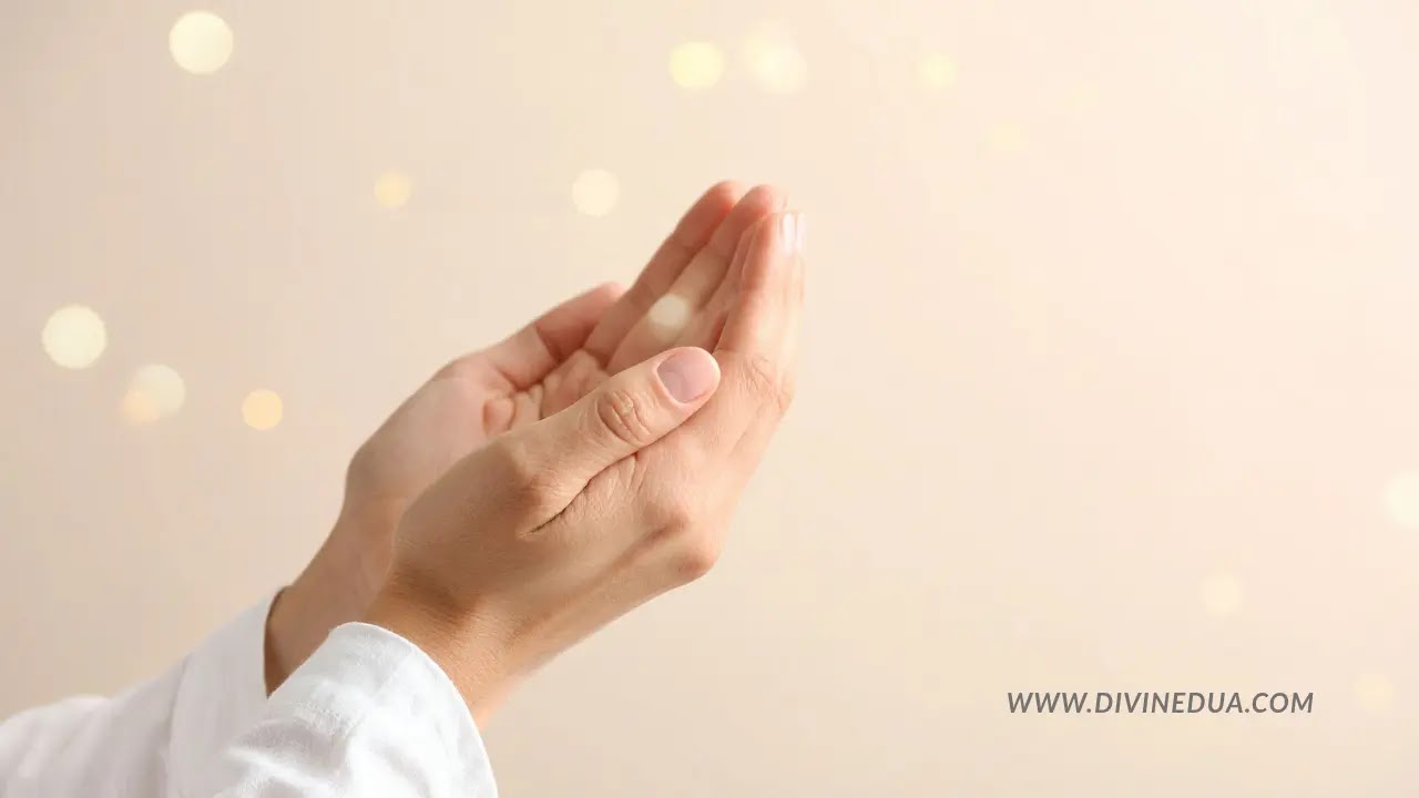 Spiritual Healing Session A person's hands raised in humble Dua performing self-Ruqyah using Manzil verses for healing.