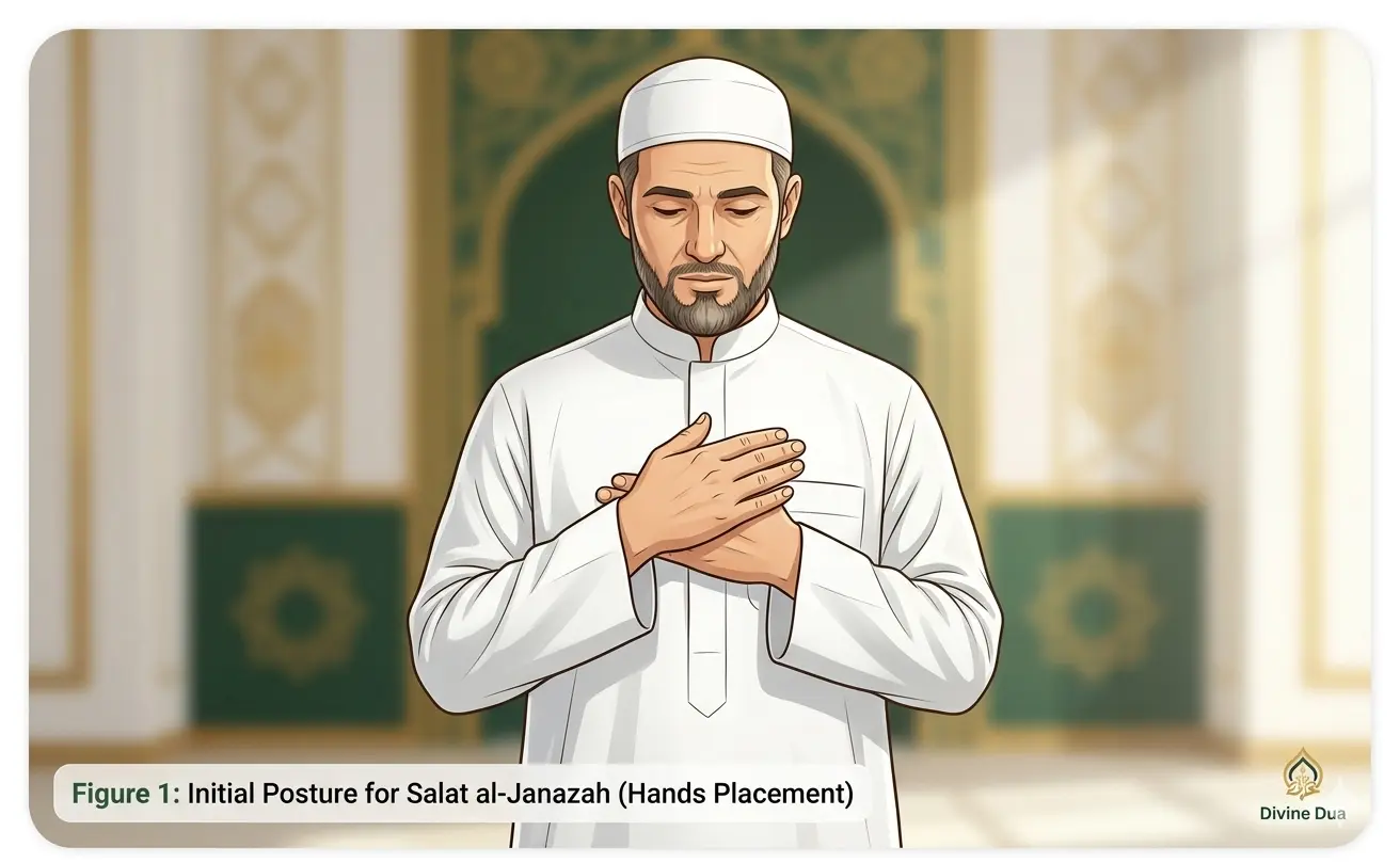 Correct hands placement and standing posture for Salat al-Janazah