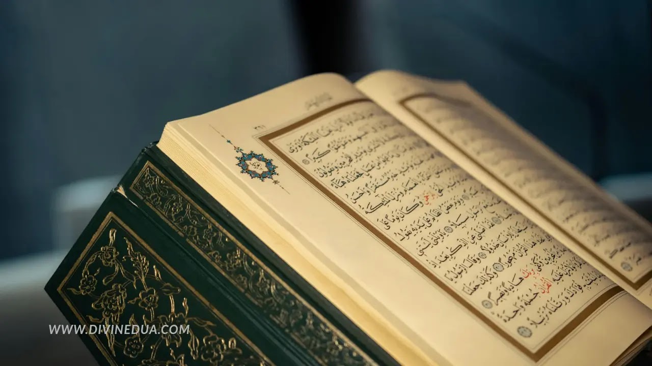 Open Quran pages representing the 33 verses of Manzil Dua for healing and protection