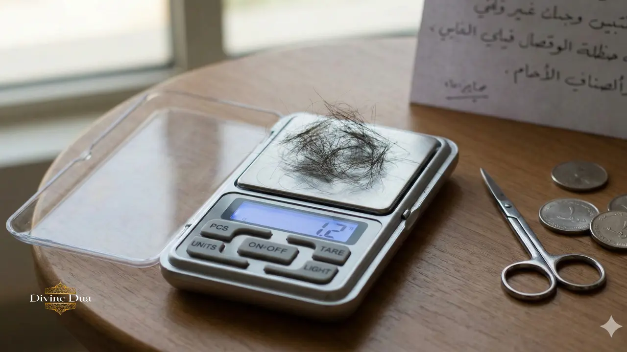 Weighing the baby's hair to give its equivalent value in silver as Sadaqah.