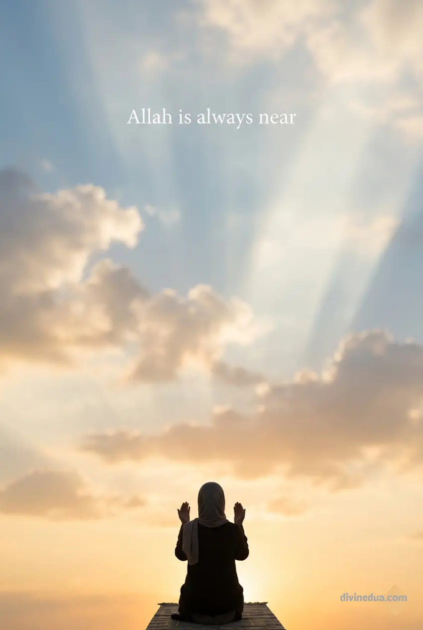 Trust in Allah and Never Lose Hope Peaceful Islamic scene of dua and hope with soft sky light representing trust in Allah