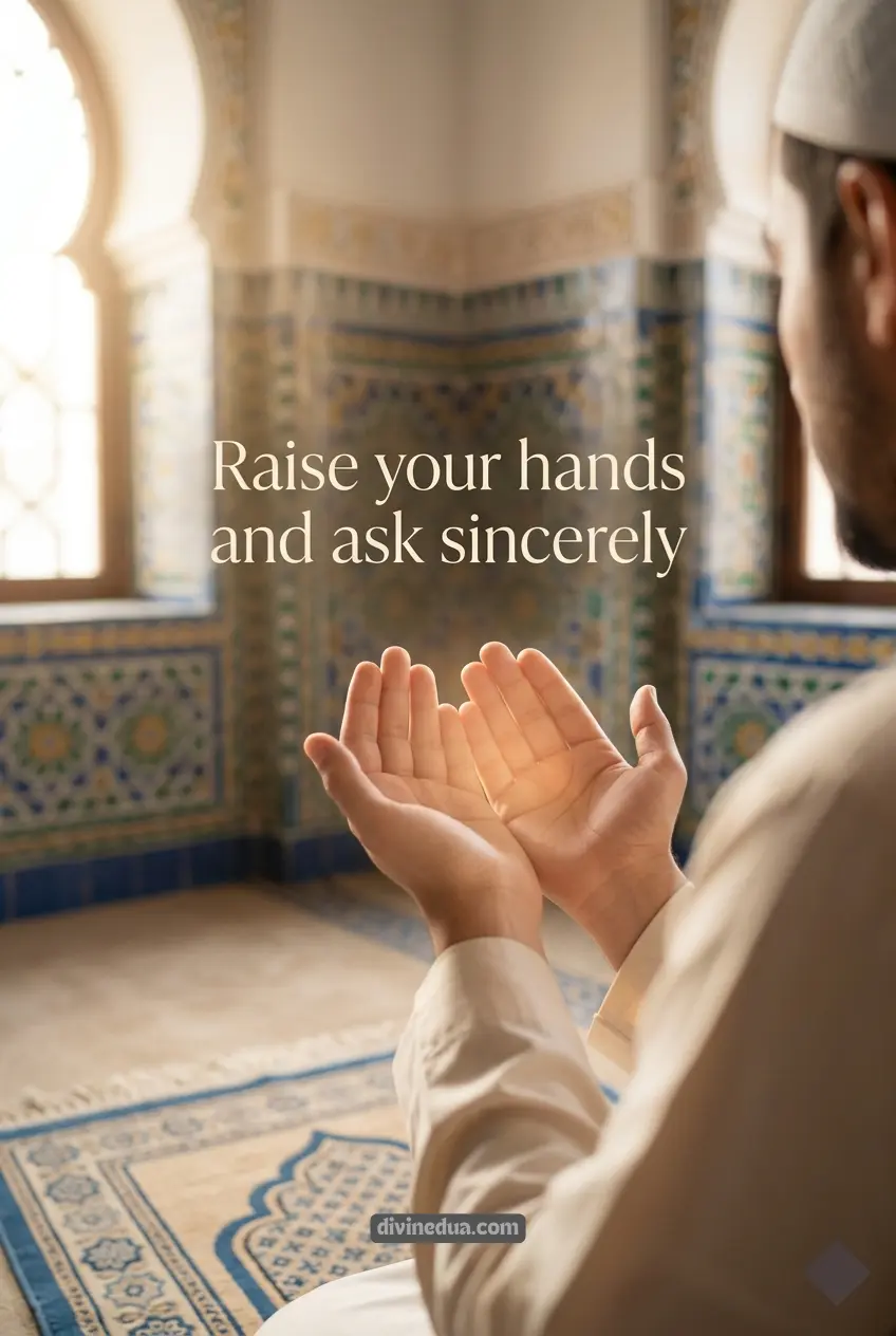 Muslim raising hands in dua for healing without showing face demonstrating how to make dua in Islam