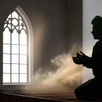 A serene person making dua after praying Salatul Hajat for miracles.