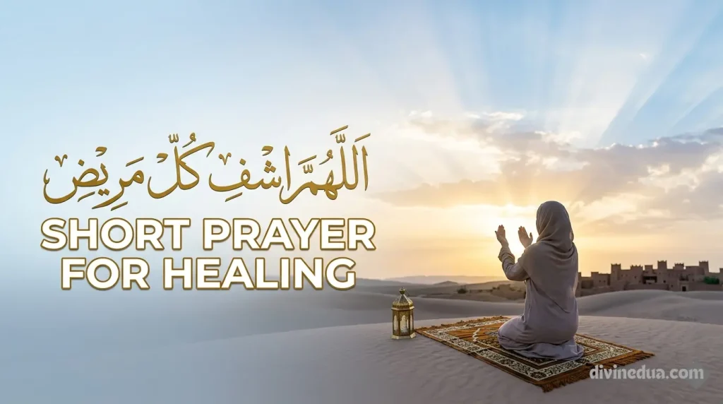 short prayer for healing in Islam with Arabic dua and peaceful background