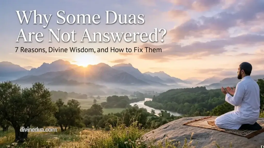 A man making dua at sunrise representing why some duas are not answered - Divine Dua